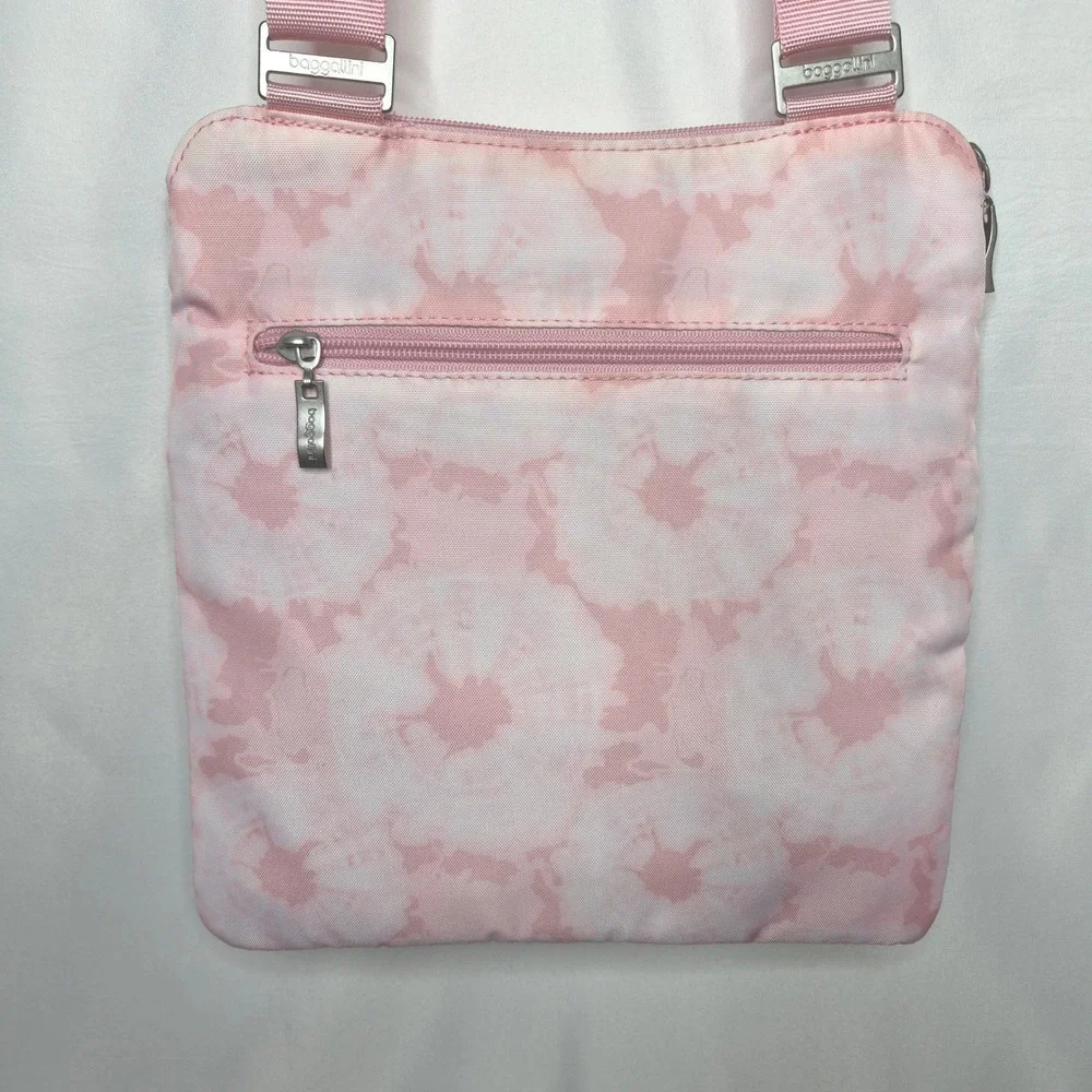 Baggallini Pink Tie Dye Nylon Crossbody Bag with Matching Wristlet Pouch